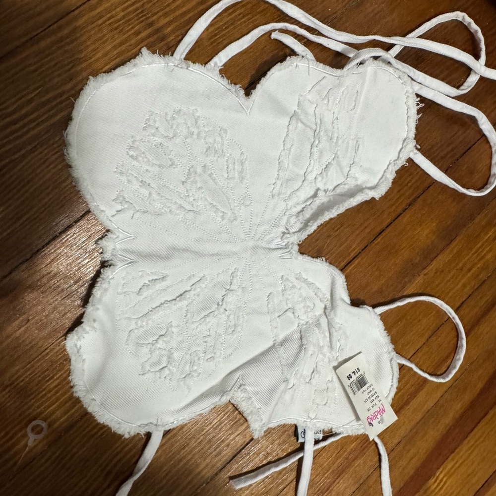 White Butterfly Tie crop Top